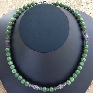 Hand-strung Jade and Silver Beaded Necklace